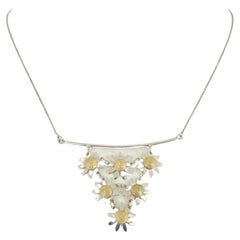 18 Karat White Yellow Gold Ladies Drop Dangle Sunflower Charm Necklace Italy 