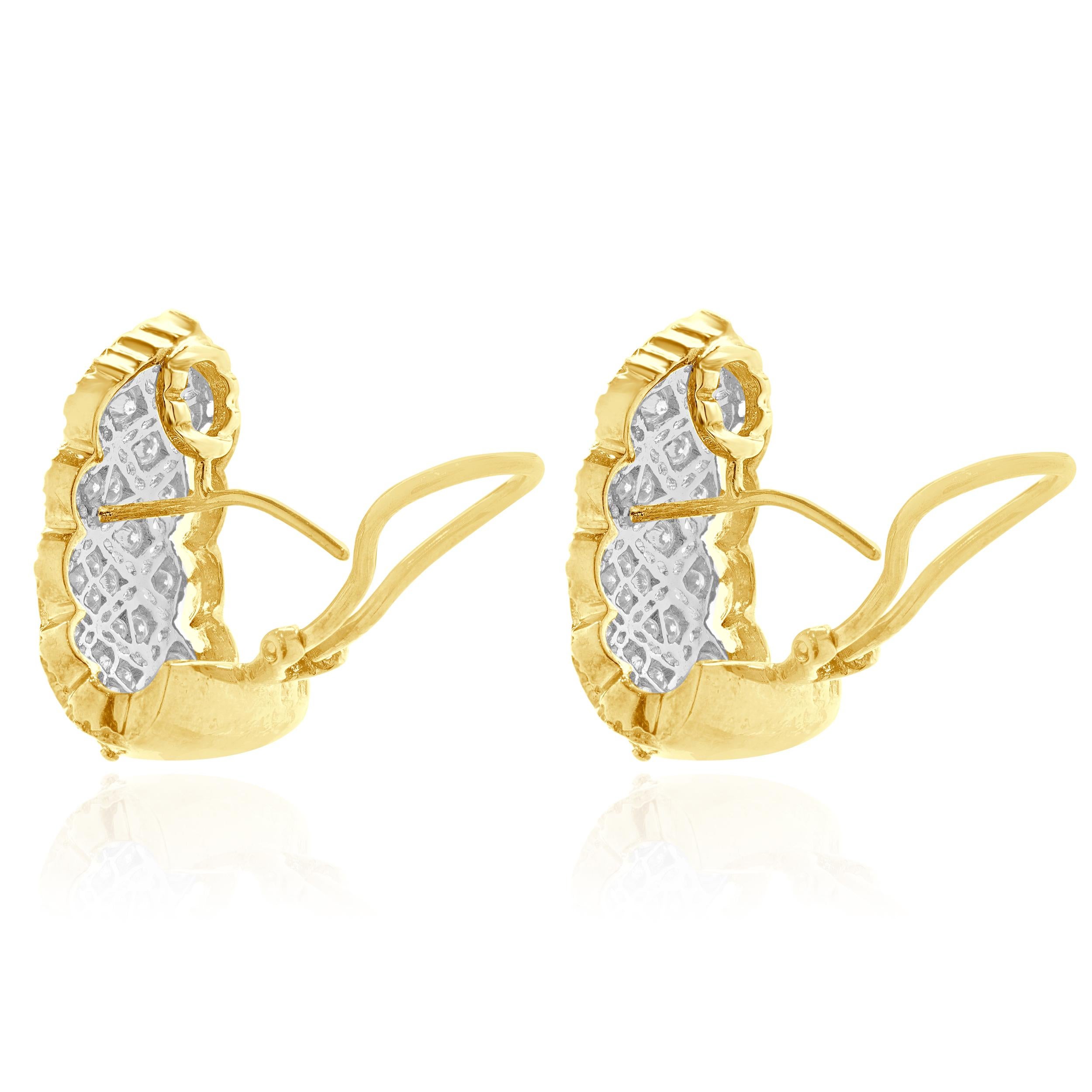 Créoles tissées en or blanc et jaune 18 carats avec diamants pavés Excellent état - En vente à Scottsdale, AZ
