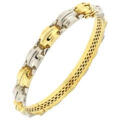18 Karat White Yellow Gold Rigid Cuff Bracelet Handcrafted in Italy