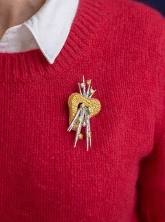 18 Karat White & Yellow Gold Spray Brooch with White & Yellow Diamonds