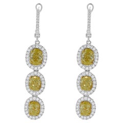 18 Karat White & Yellow Gold Three Diamond Fancy Yellow Drop Earrings