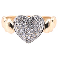 18 Karat White Yellow Pave Heart Diamond Ring