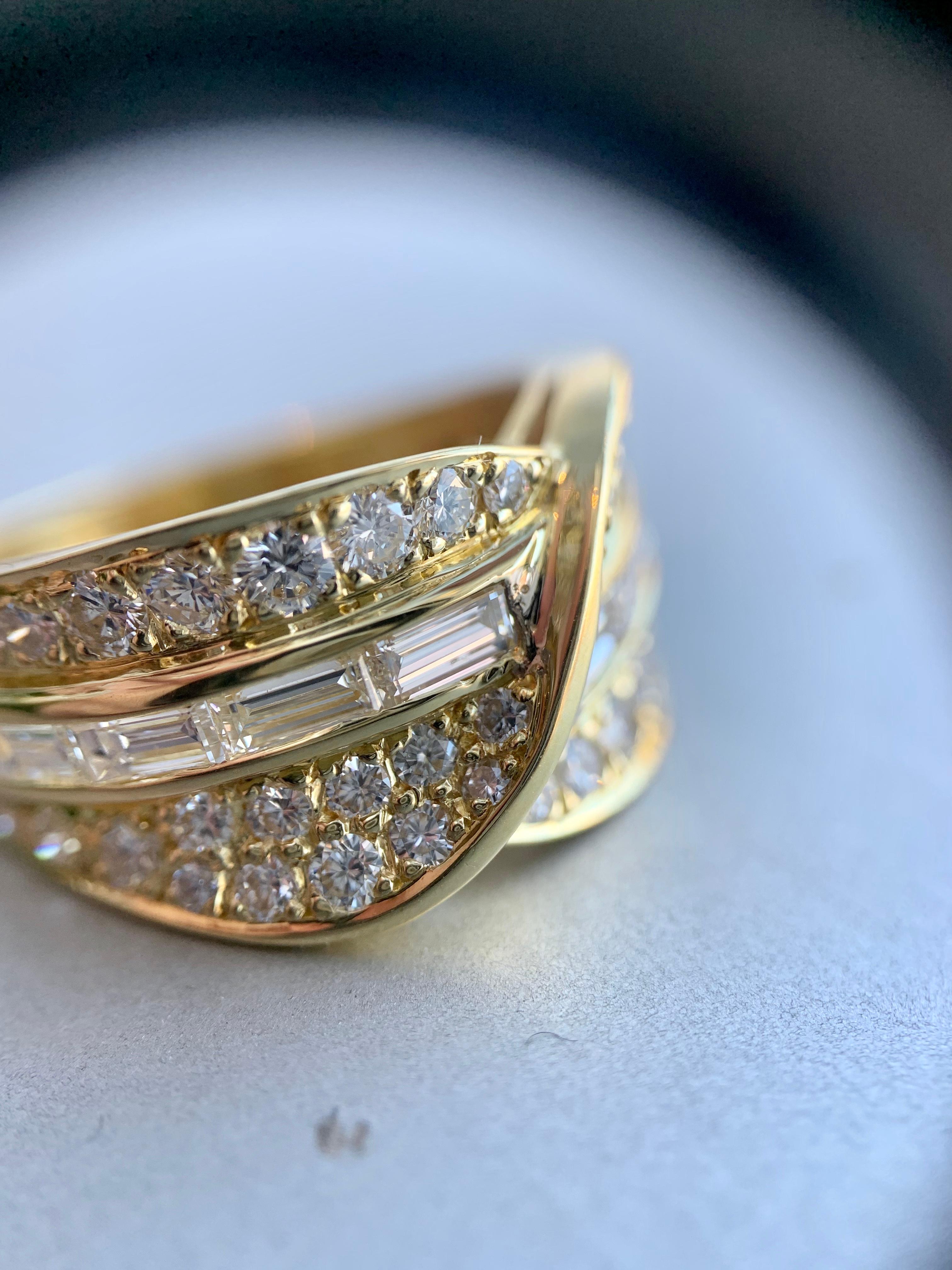 18 Karat Wide Baguette and Round Diamond Ring For Sale 6
