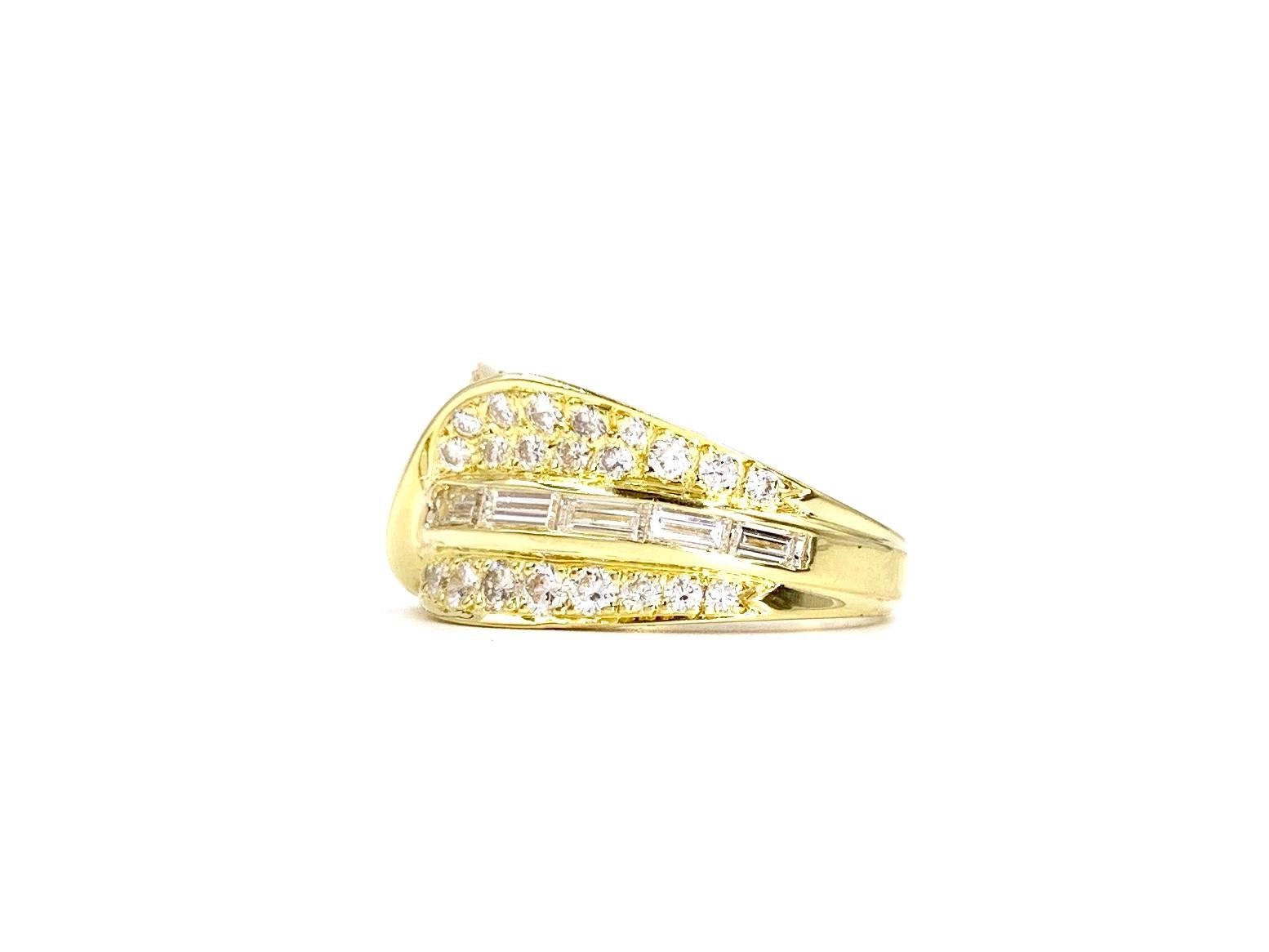 Women's or Men's 18 Karat Wide Baguette and Round Diamond Ring For Sale