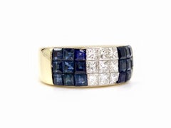 18 Karat Wide Blue Sapphire and Diamond Modern Band
