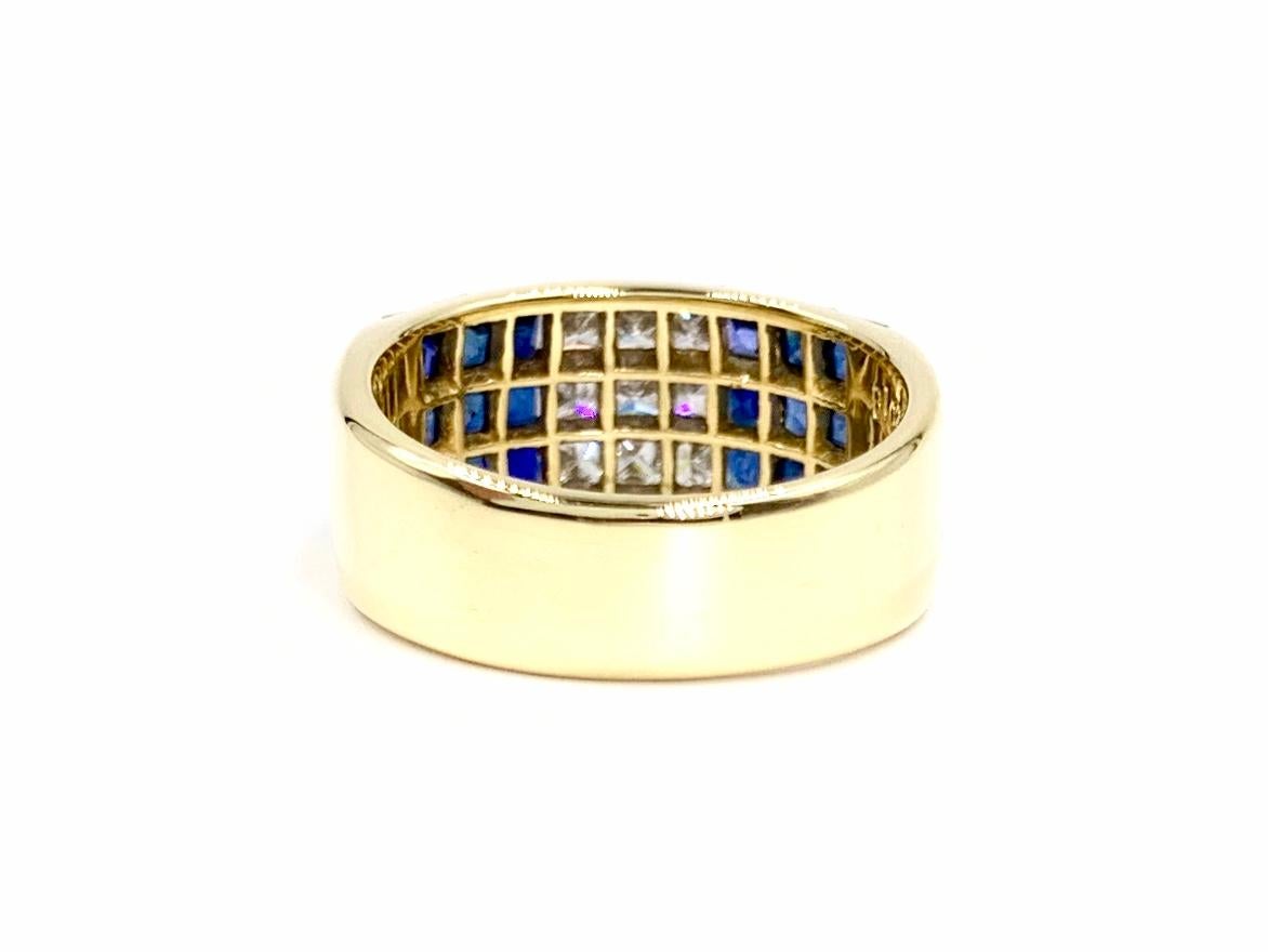 18 Karat Wide Blue Sapphire and Diamond Modern Band In Good Condition For Sale In Pikesville, MD