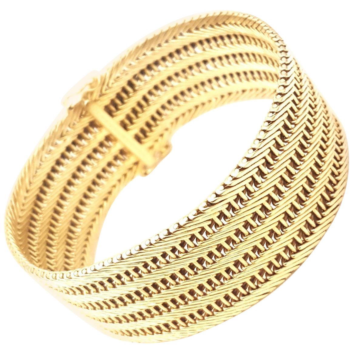 18 Karat Wide Chevron and Ladder Design Wide Cuff Bracelet