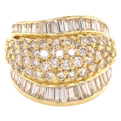 18 Karat Wide Round and Baguette Diamond Band Yellow Gold