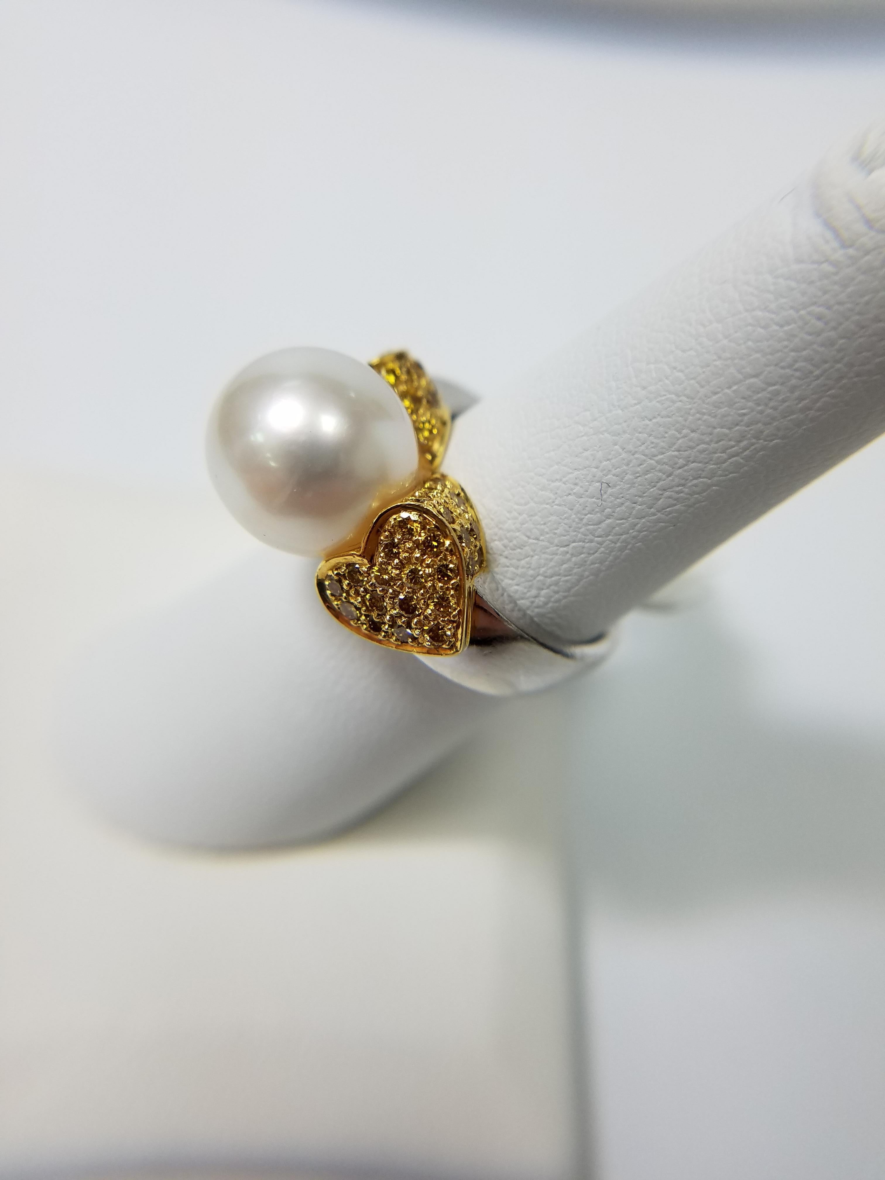 Women's 18 Karat with Natural Fancy Yellow Diamonds and South Sea Pearl Ring