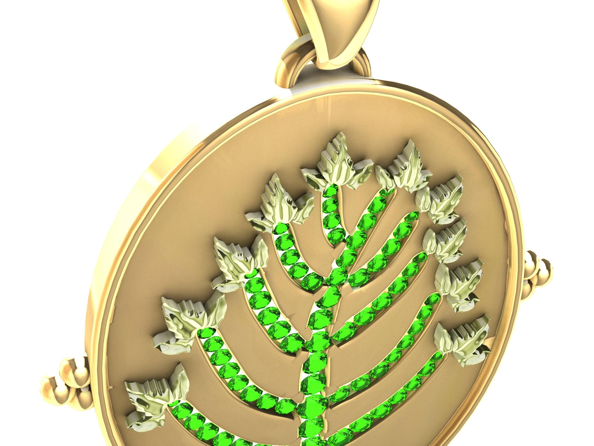 18 Karat Yellow Gold and Emeralds Tree of  Knowledge Pendant, Tiffany designer Thomas Kurilla  has Redesigned the Tree of Knowledge with more vigor. To bring more joy into your life. Get wisdom and get understanding.   41 x 28 millimeters width. or