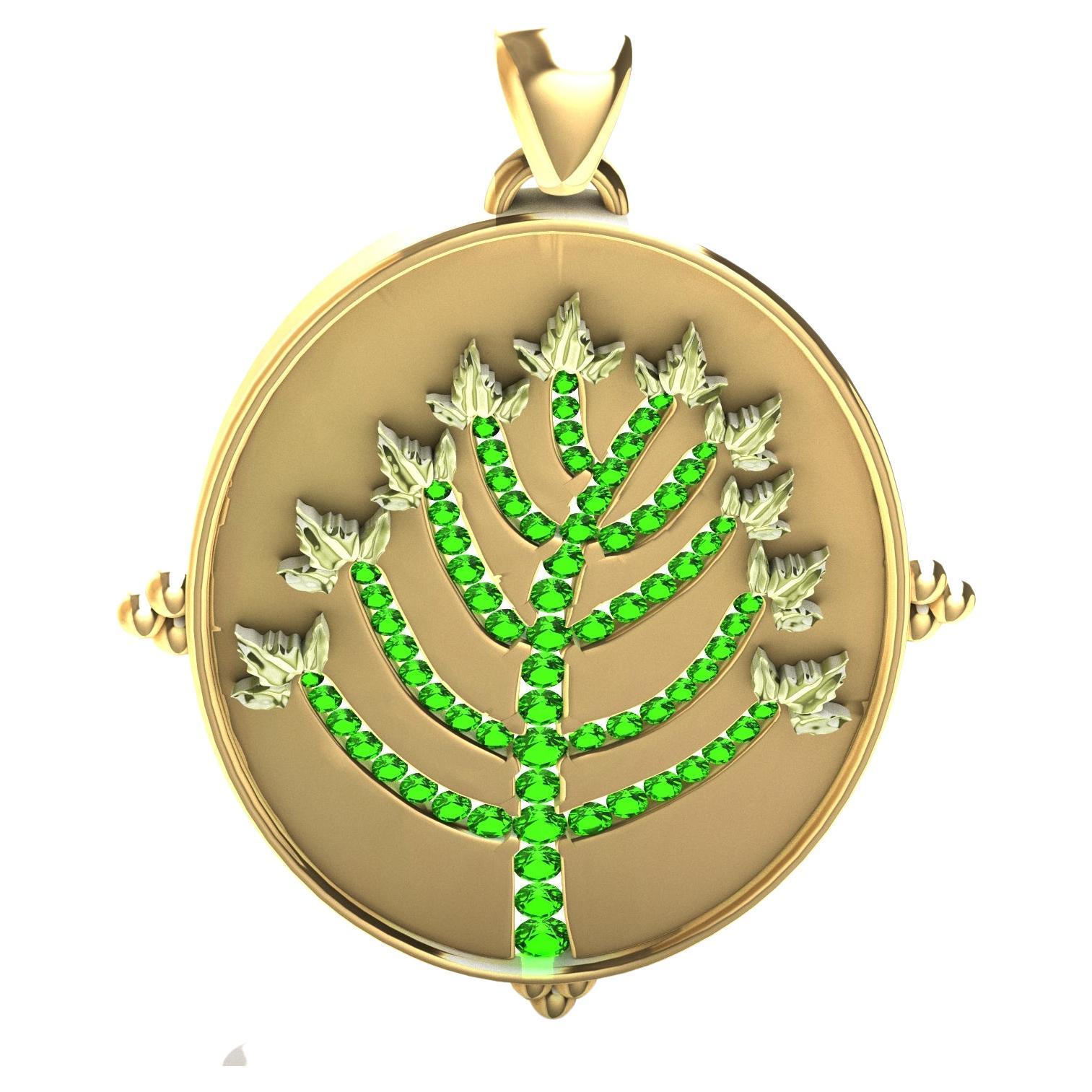 18 Karat Yellow  14 Karat Green Golds and  Emeralds Tree of Knowledge For Sale