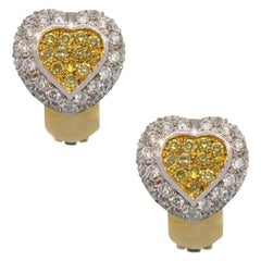 18 Karat Yellow 1.98 Carat Diamond Pave Heart Earrings