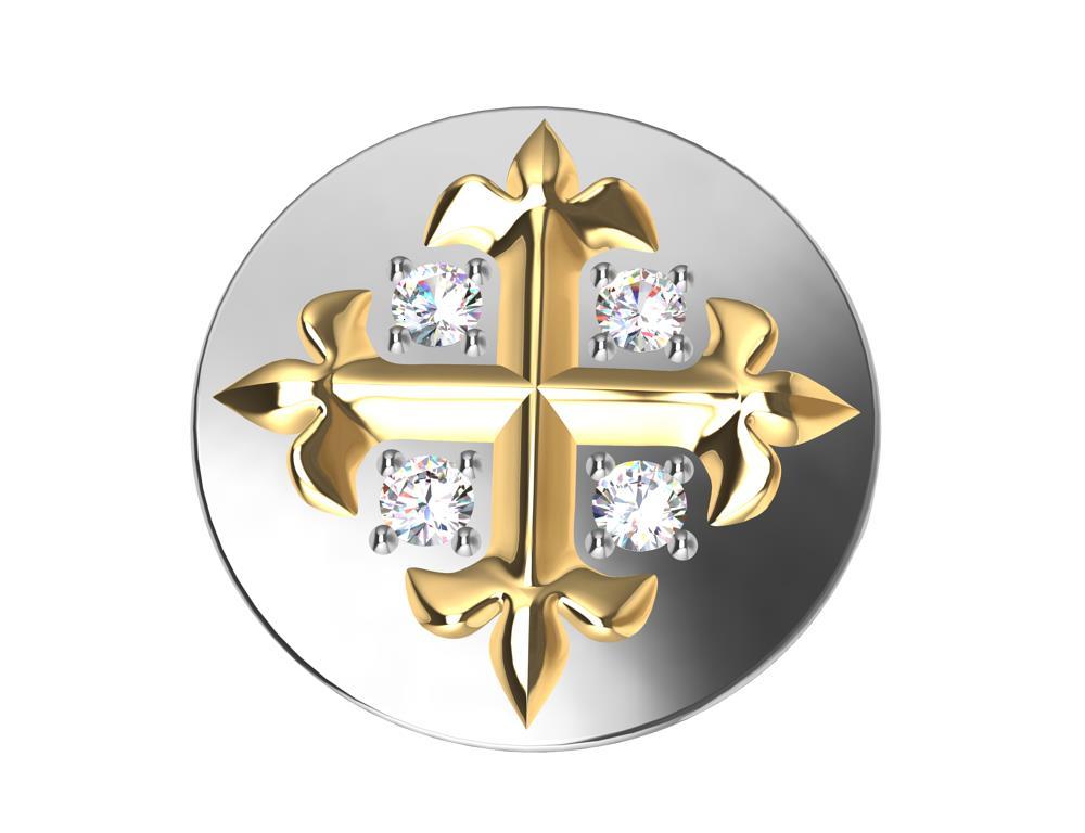 En vente :  Bague chevalière à croix Fleur di Lis en or jaune 18 carats et blanc 18 carats et diamants 2