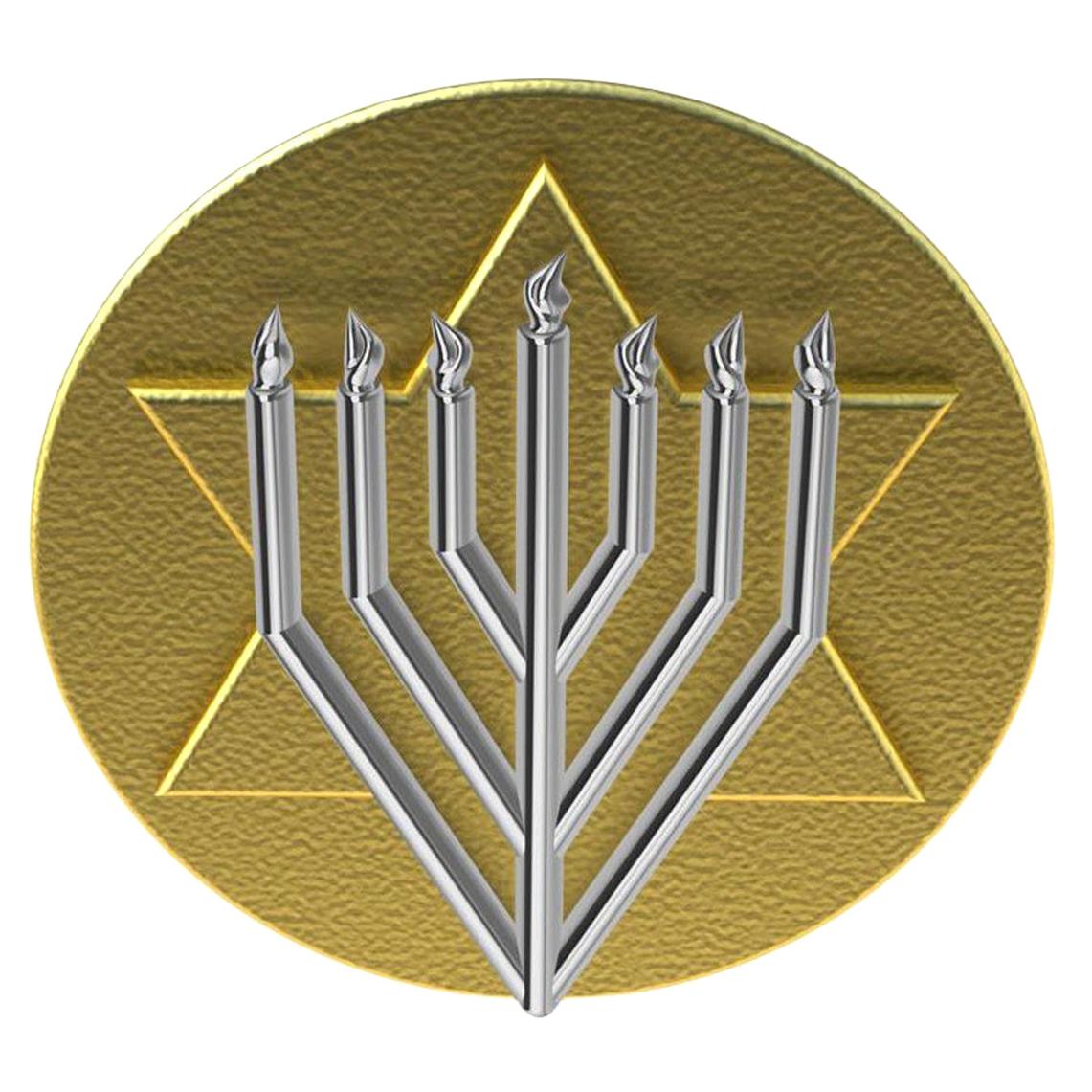 18 Karat Yellow and 18 Karat White Gold Judaica Art Signet Ring