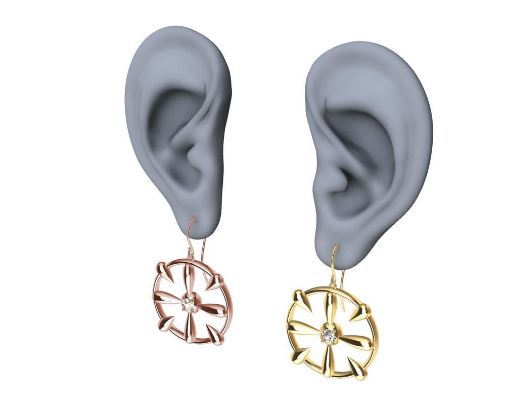 Taille ronde Boucles d'oreilles en goutte en or jaune et rose 18 carats et diamants certifiés GIA en vente