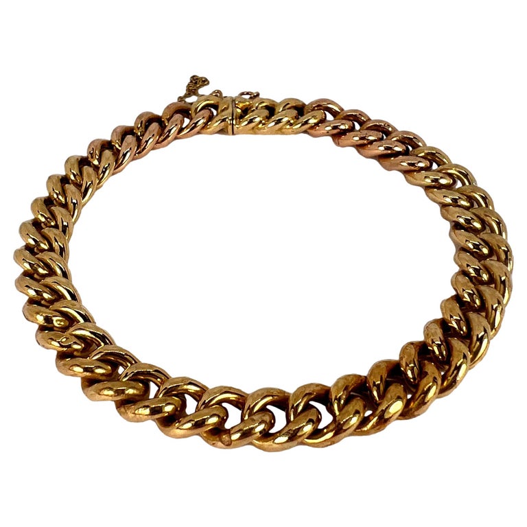 18 Karat Yellow and Rose Gold Curb Link Bracelet For Sale at