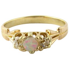 18 Karat Yellow and Rose Gold Opal and Old Mine Diamond Ring