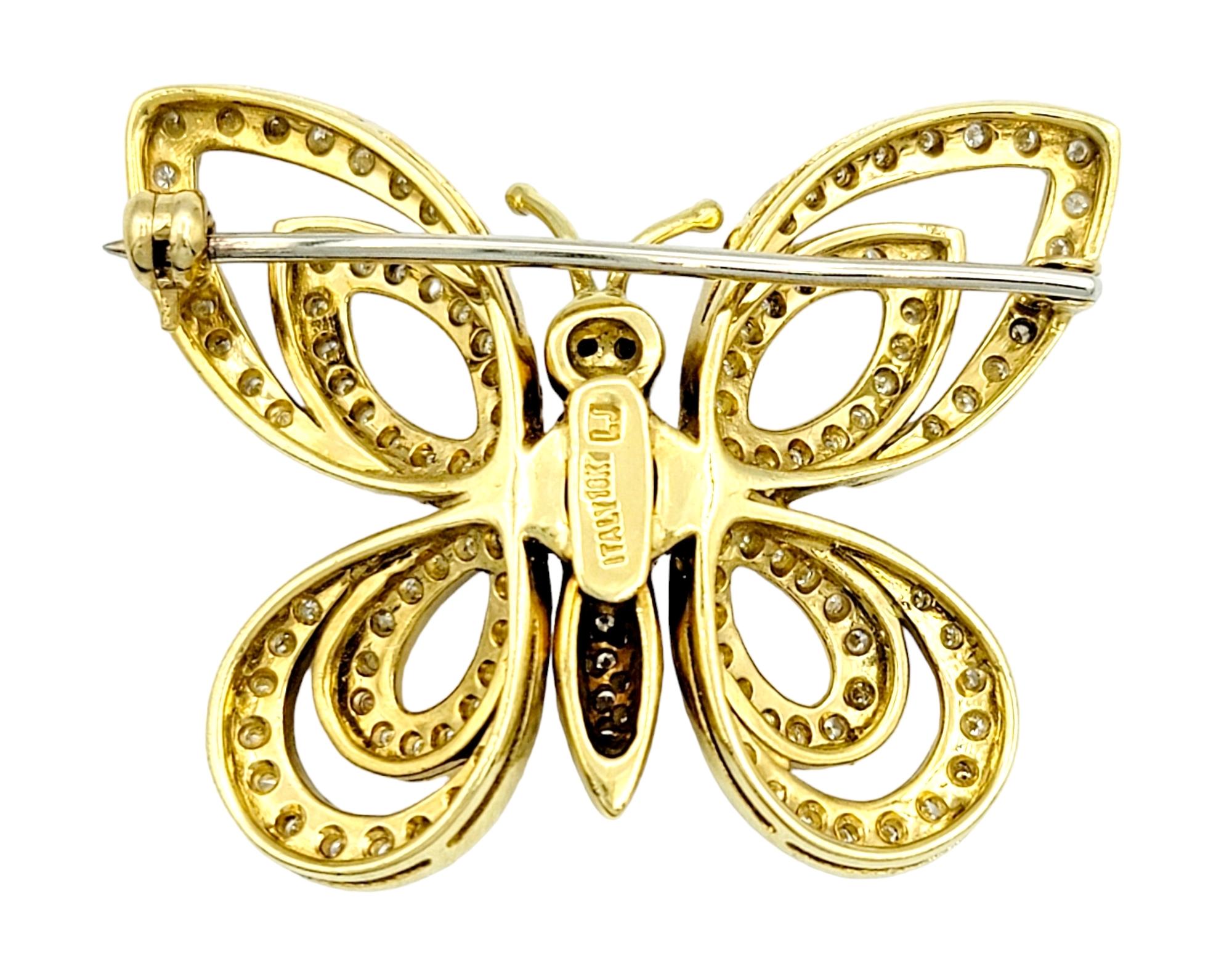 18 Karat Yellow and Rose Gold Pave Diamond Open Butterfly Brooch  In Good Condition For Sale In Scottsdale, AZ