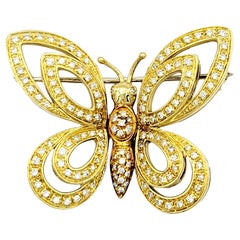 18 Karat Yellow and Rose Gold Pave Diamond Open Butterfly Brooch 