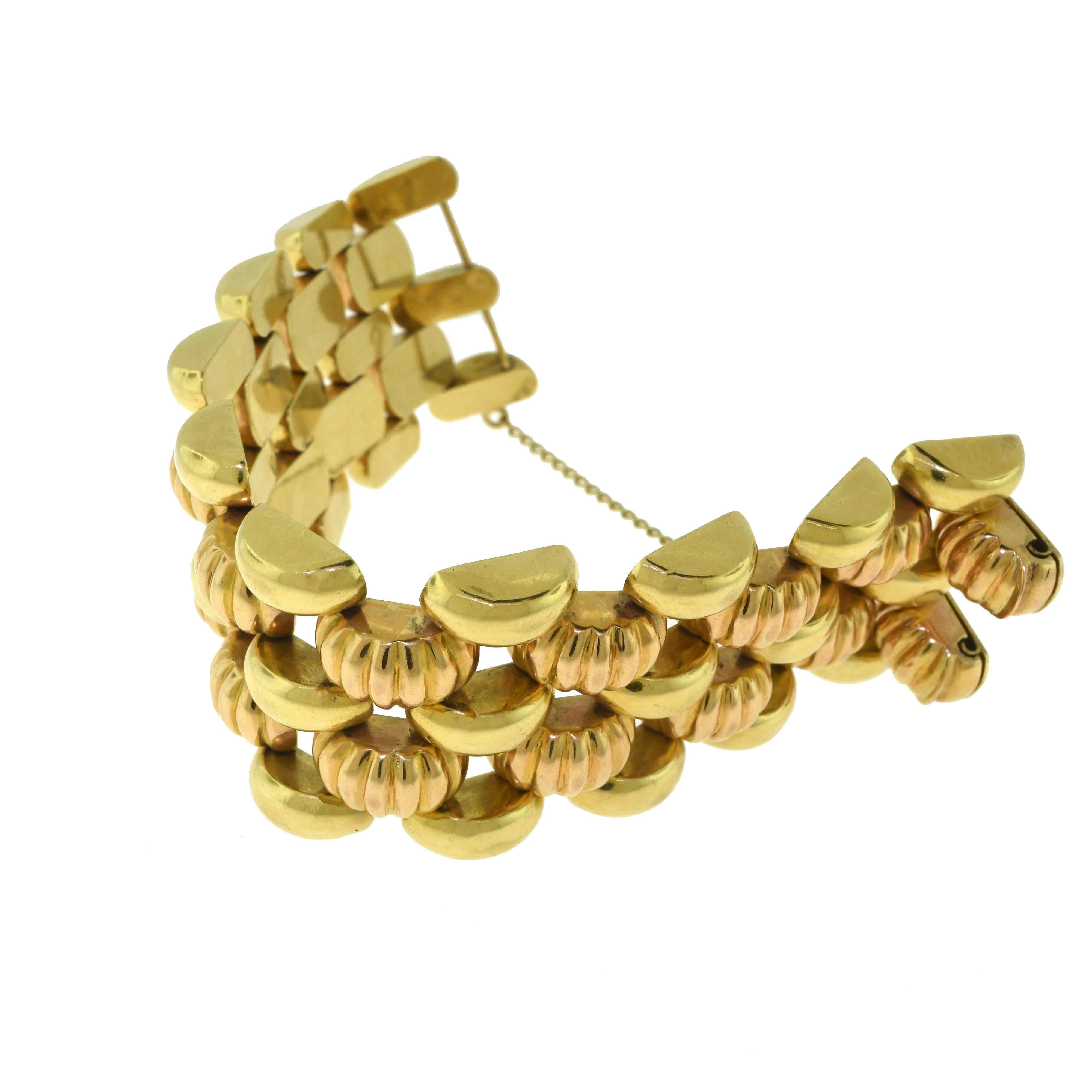 Women's or Men's 18 Karat Yellow and Rose Gold Wide Heavy Link Bracelet