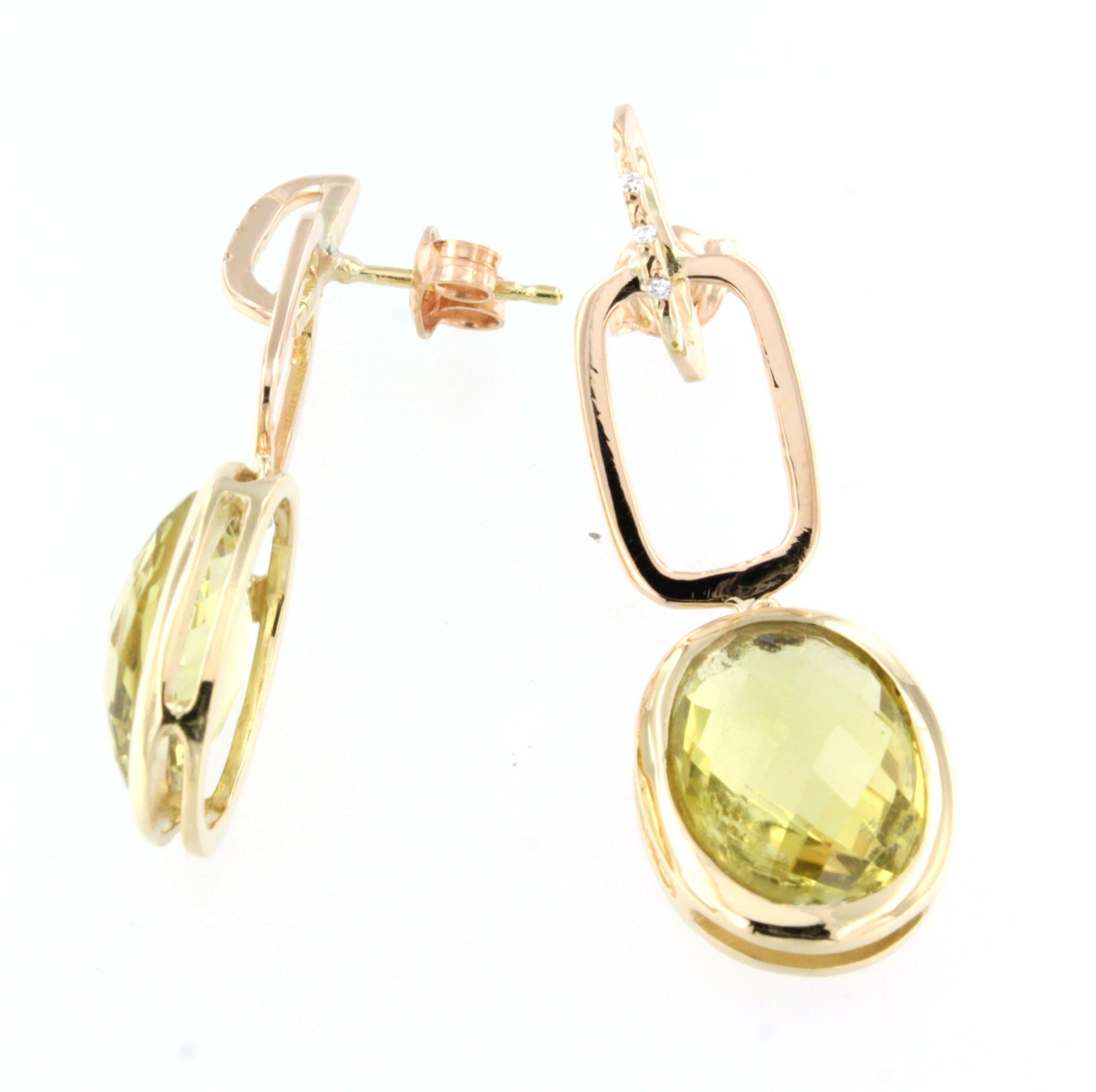 Oval Cut 18 Karat Yellow And Rose Gold with Lemon Quartz Earrings For Sale