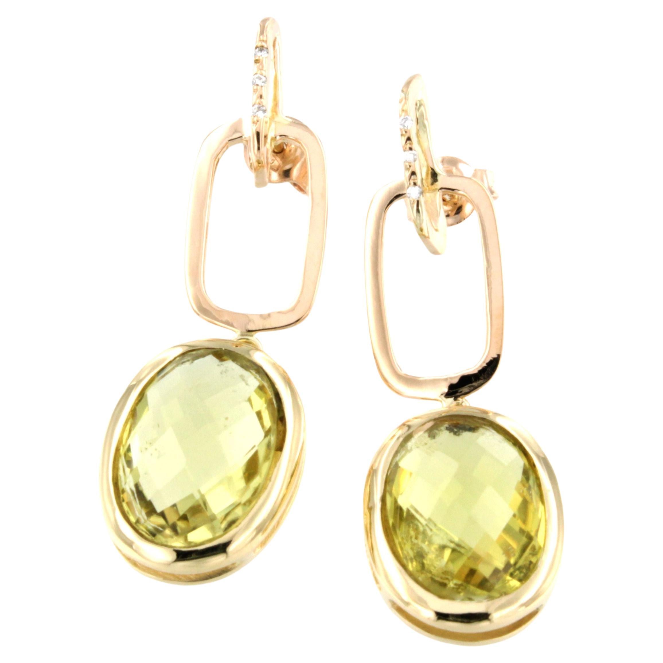 18 Karat Yellow And Rose Gold with Lemon Quartz Earrings For Sale
