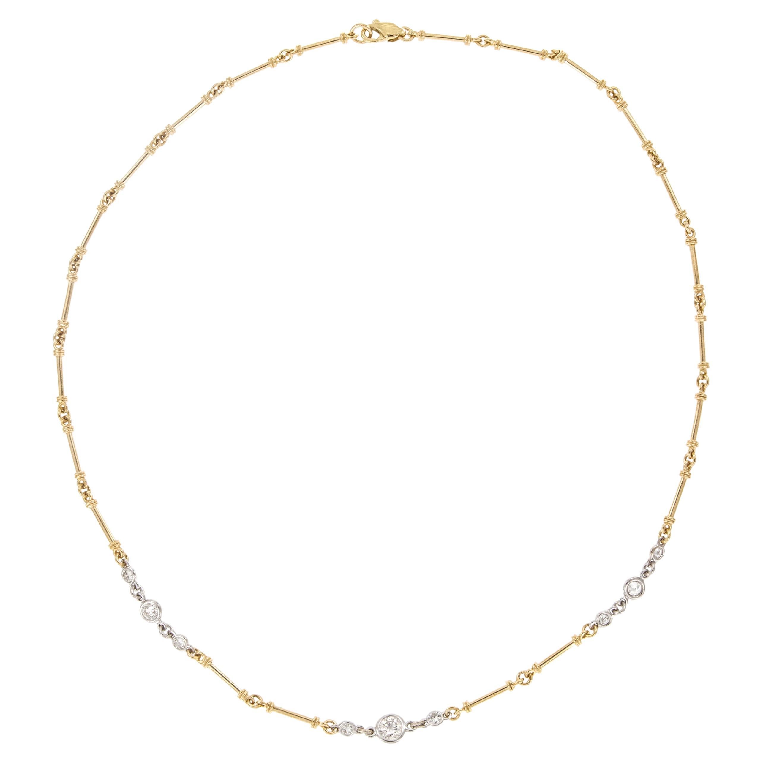Collier station en or jaune et blanc 18 carats 1,03 cttw diamant en vente