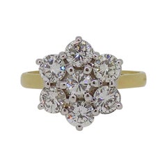 18 Karat Yellow and White Gold 7 Stone Diamond Cluster Ring 1.90ct