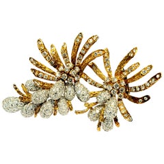 Vintage 18 Karat Yellow and White Gold and Diamond Brooch