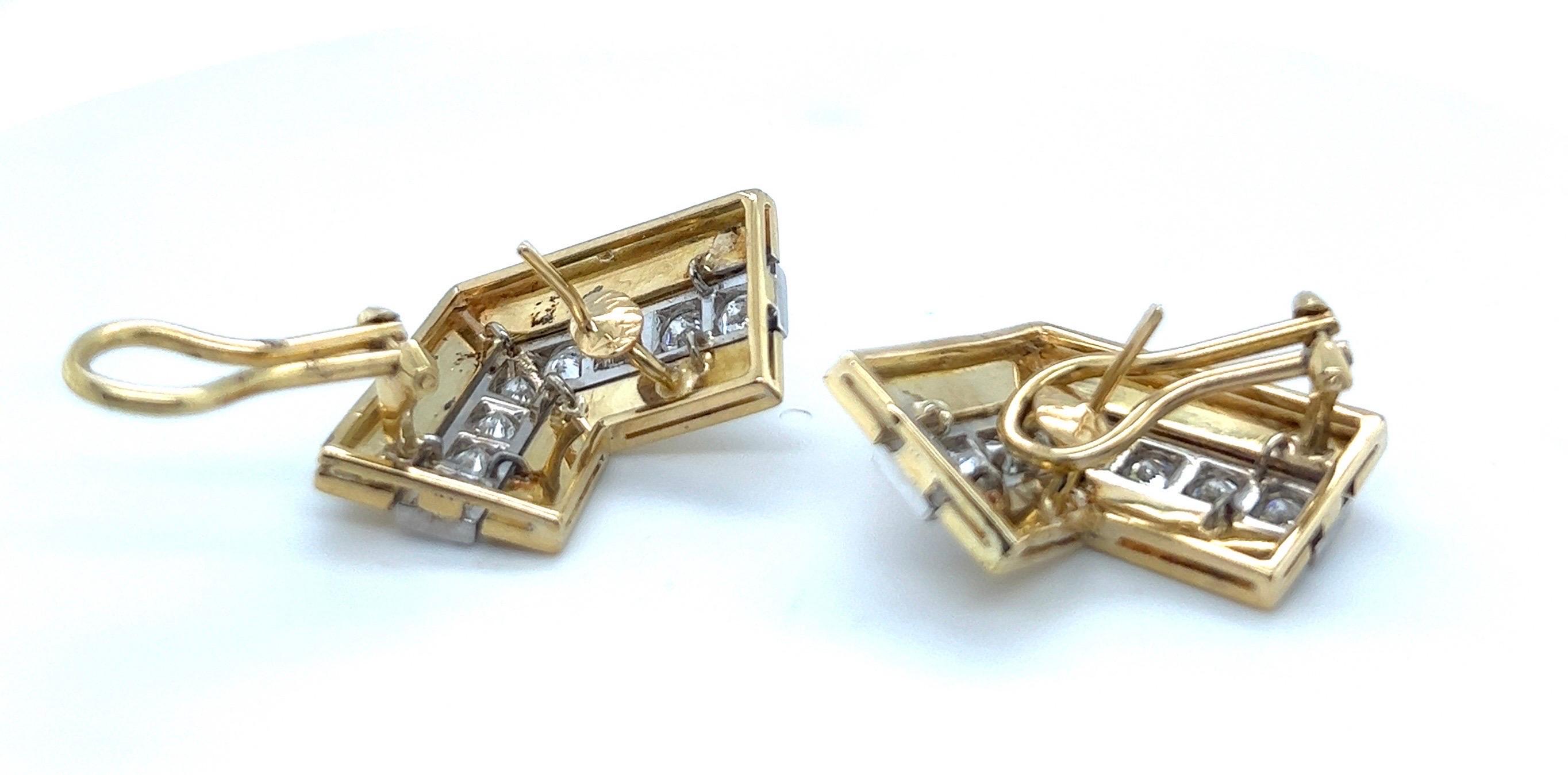 Modern 18 Karat Yellow and White Gold and Diamond Ear Clips For Sale
