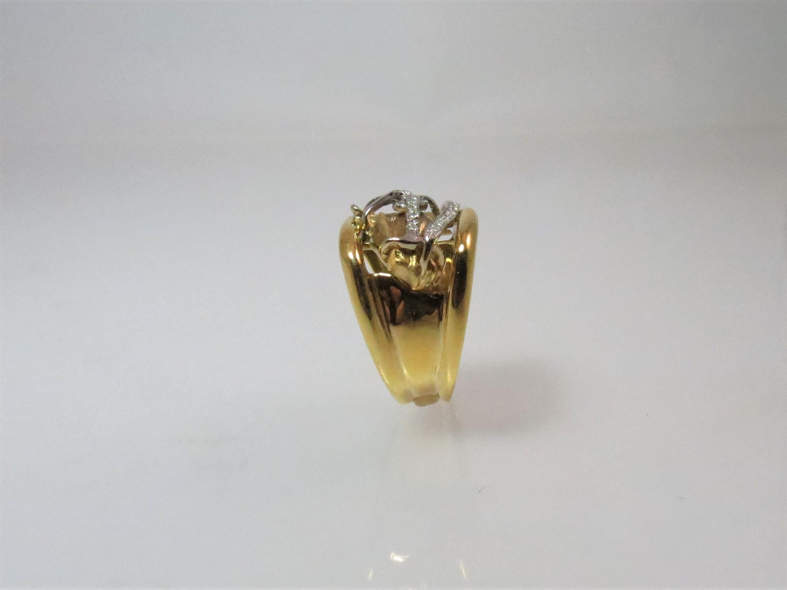 Contemporary 18 Karat Yellow and White Gold and Diamond Horse Motif Ring
