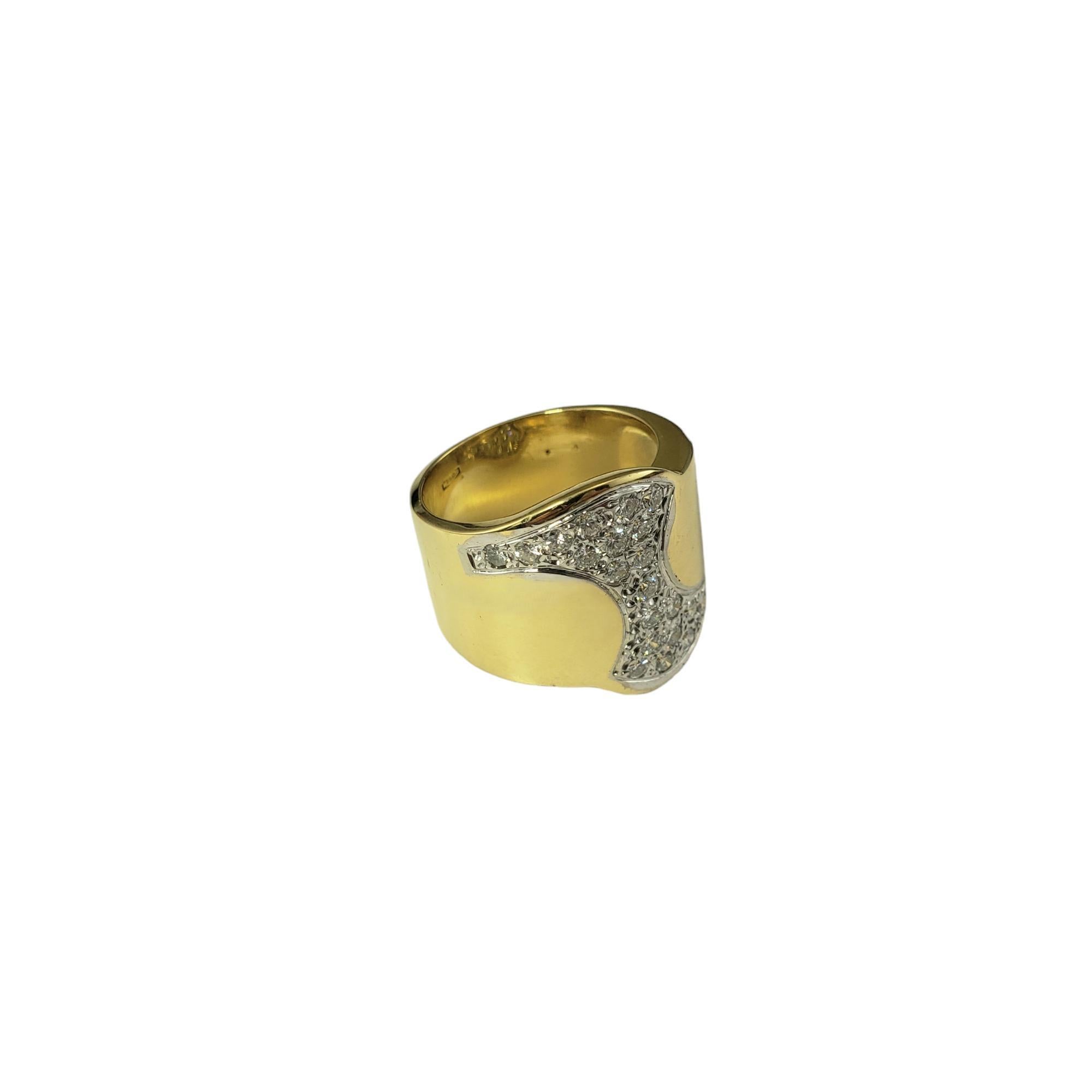 18 Karat Yellow and White Gold and Diamond Band Ring Size 7

This lovely band features 23 round brilliant cut diamond set in classic 18K yellow gold.  

Width: 20 mm.
Shank: 10 mm.

Approximate total diamond weight: .70 ct.

Diamond color: