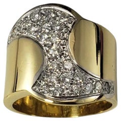 Anillo ancho de oro amarillo y blanco de 18 quilates y diamantes Talla 7 #17591