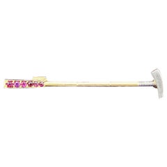 18 Kt Yellow and White Gold and Ruby Tie Pin in the Form of a Polo Mallet
