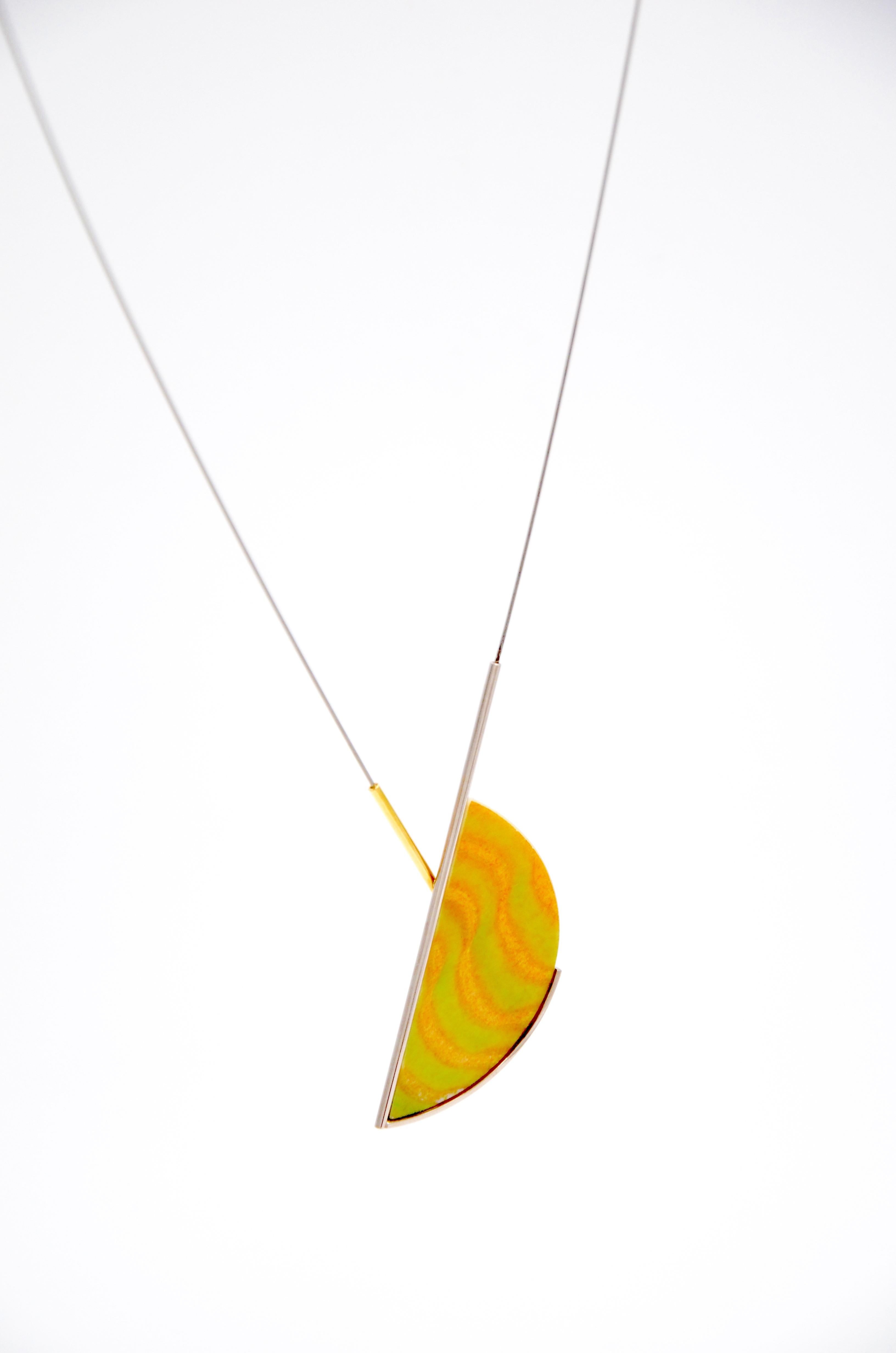 Modern 18 Karat Yellow and White Gold Art Nouveau Glass Necklace For Sale