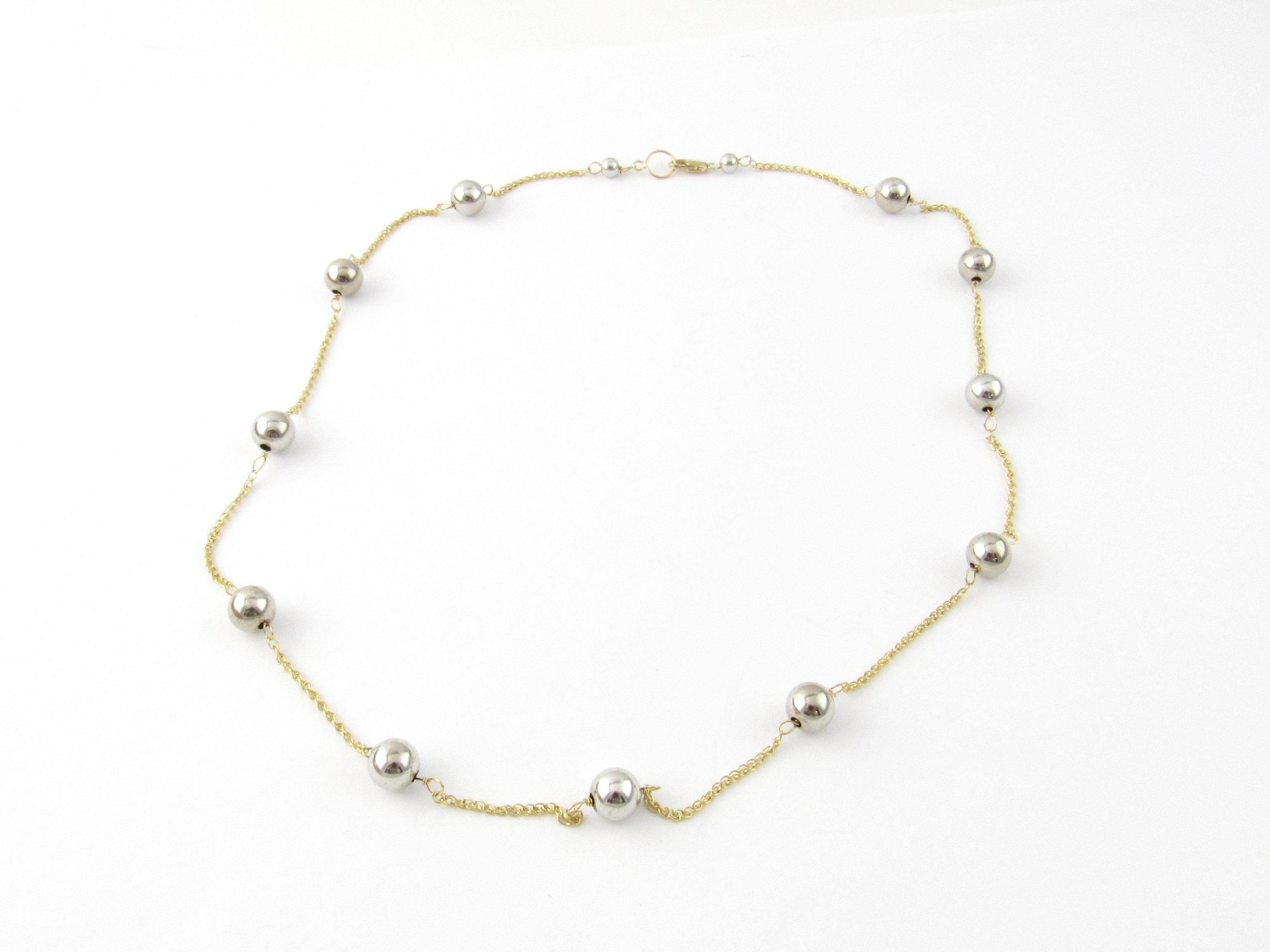 Women's 18 Karat Yellow and White Gold Beaded Necklace For Sale