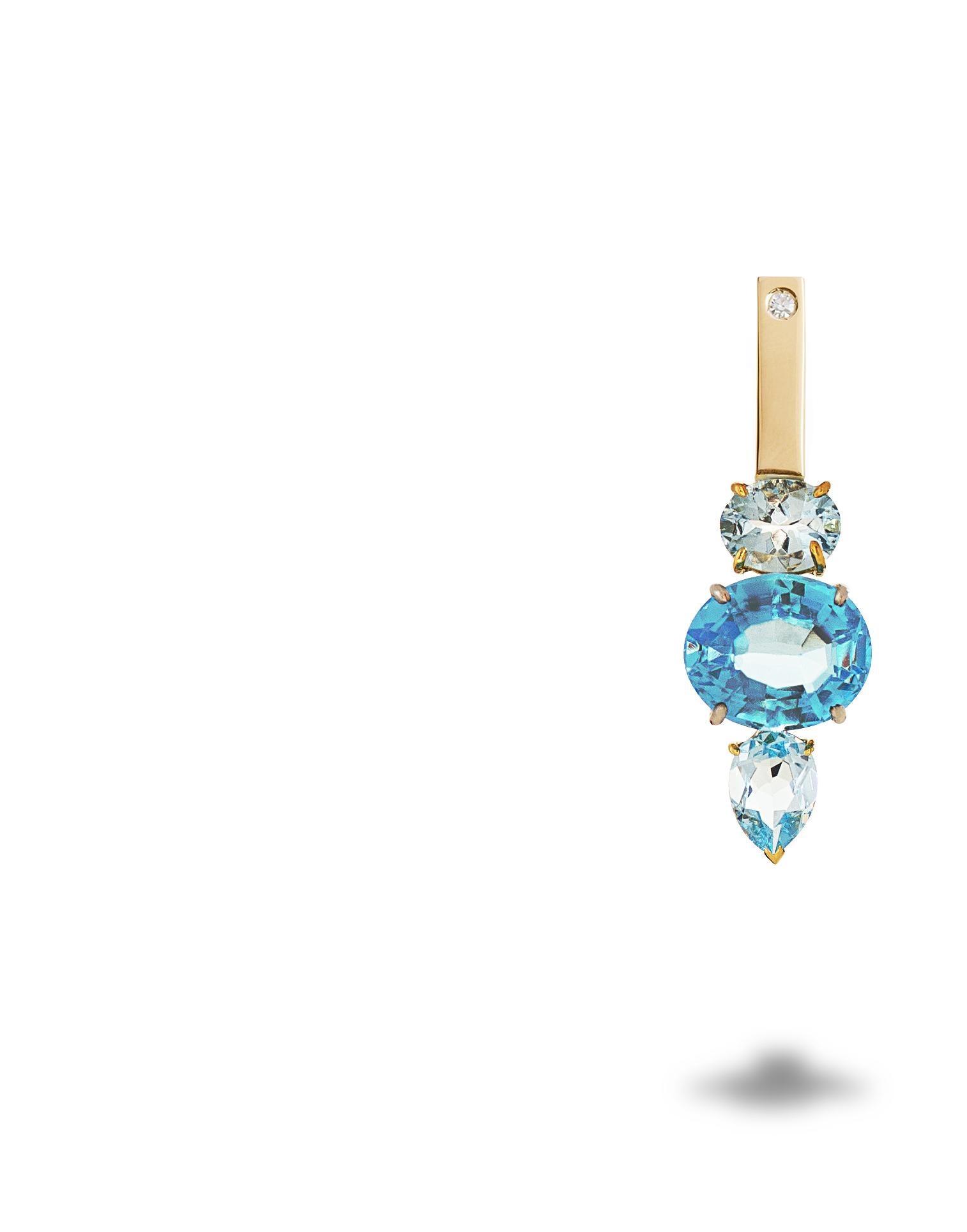 18 Karat Gold Blue Topaz 0.16 Karat White Diamonds Blue Ocean Earrings For Sale 3