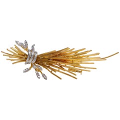Broche en forme de bouquet en or jaune et blanc 18 carats avec diamants