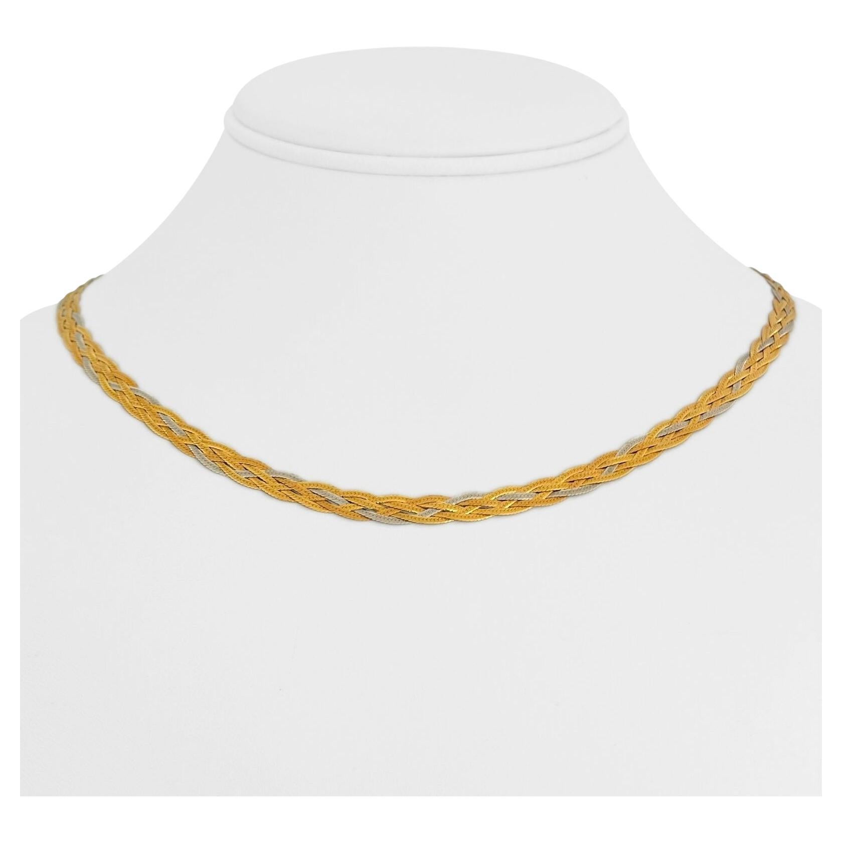 14 Karat Yellow White and Rose Gold Braided Ball Bead Link Necklace