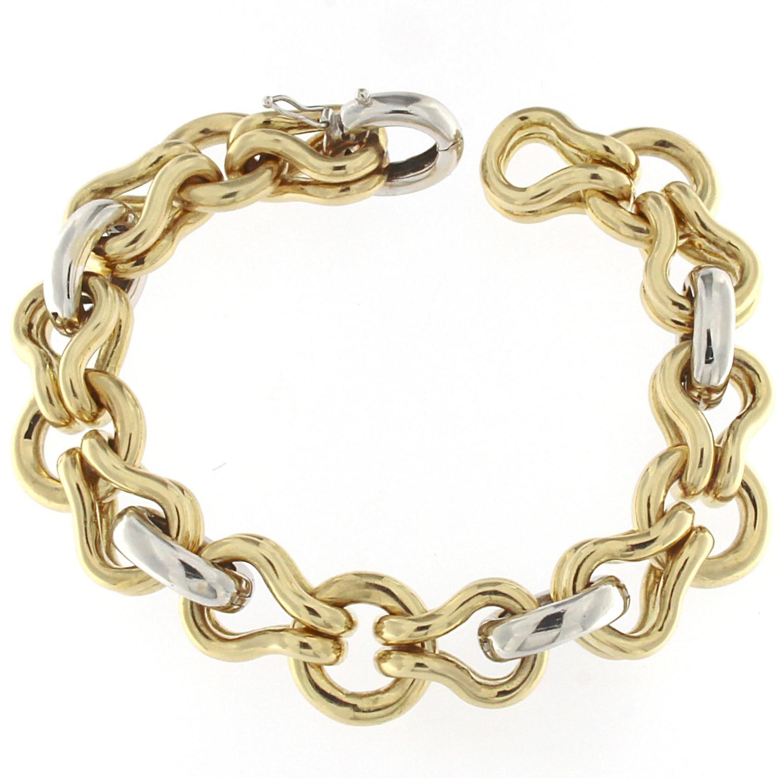 18 Karat Yellow and White Gold Chain Massif Effect Bracelet In New Condition For Sale In Milano, Lombardia