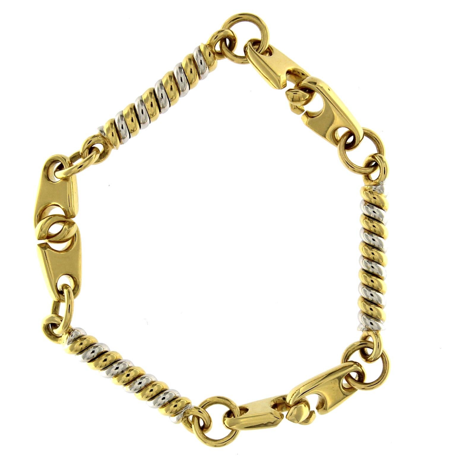 18 Karat Yellow and White Gold Chain Massif Effect Bracelet For Sale