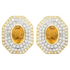 18 Karat Yellow and White Gold Citrine and Diamond Earrings