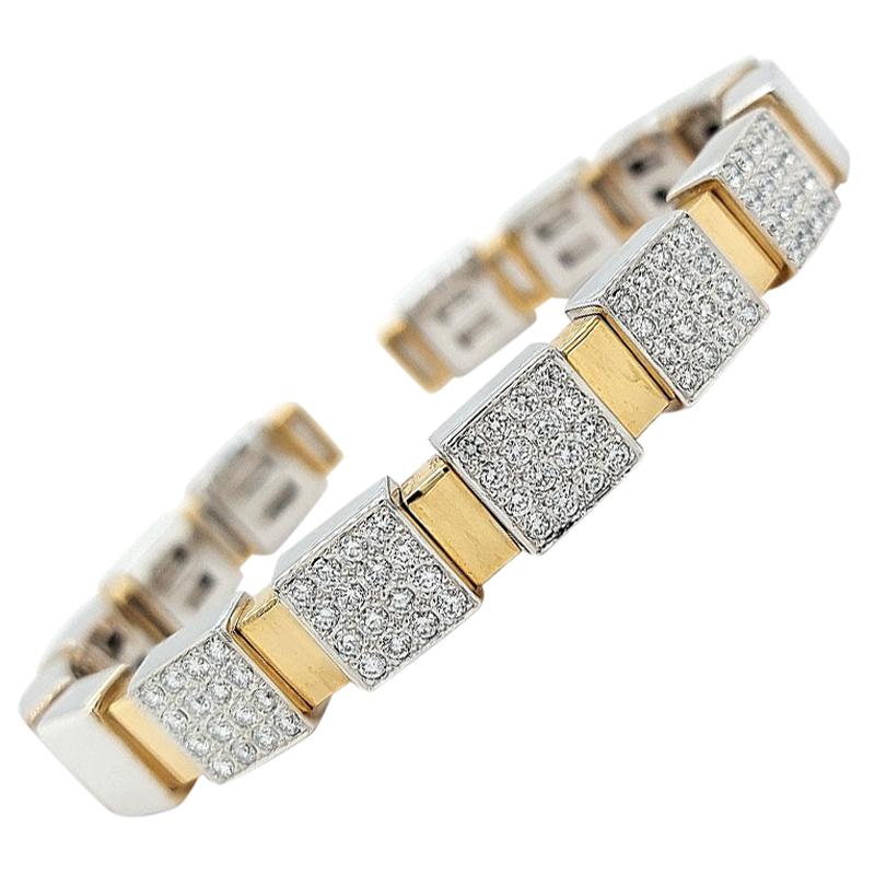 Bracelet à fermoir en or jaune et blanc 18 carats avec diamants de 1,6 carat