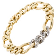 18 Karat Yellow and White Gold Curb Link and Diamond Unisex Bracelet