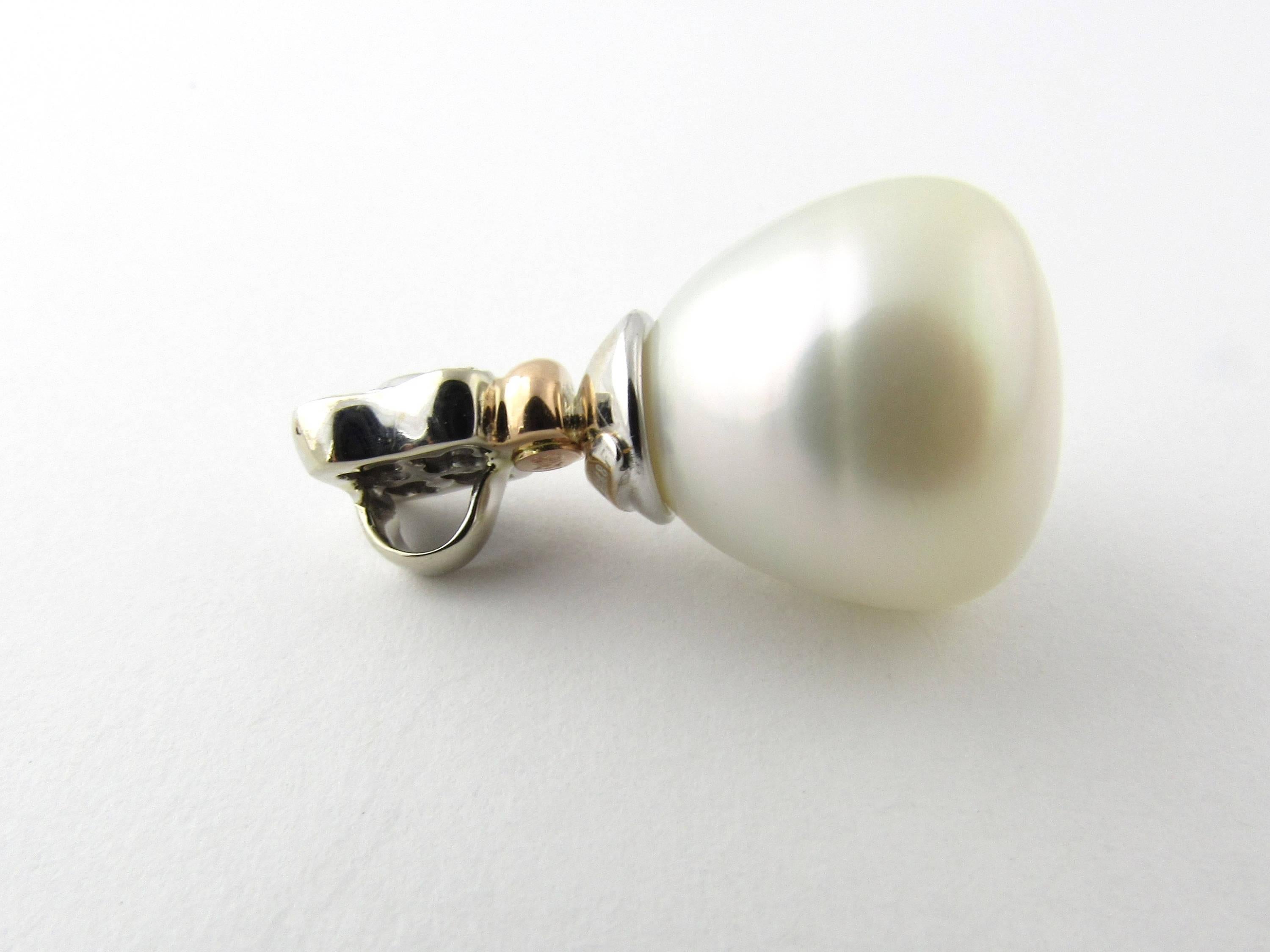 Women's 18 Karat Yellow and White Gold Diamond and Pearl Pendant For Sale