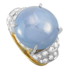 18 Karat Yellow and White Gold Diamond and Sapphire Ring 18 Karat Yellow and White Gold Diamond and Sapphire Ring