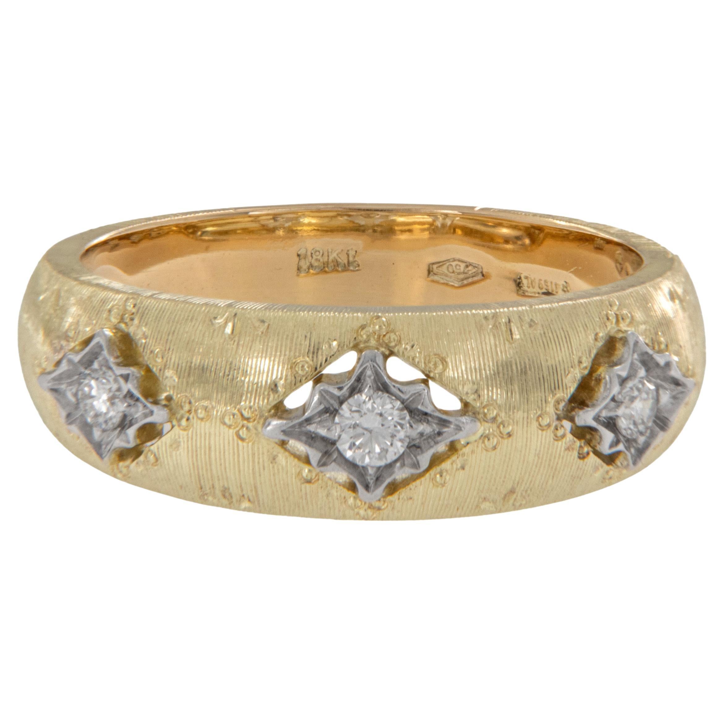 18 Karat Yellow and White Gold Diamond Band Ring Made in Italy