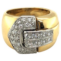 18 Karat Yellow and White Gold Diamond Buckle Band Ring