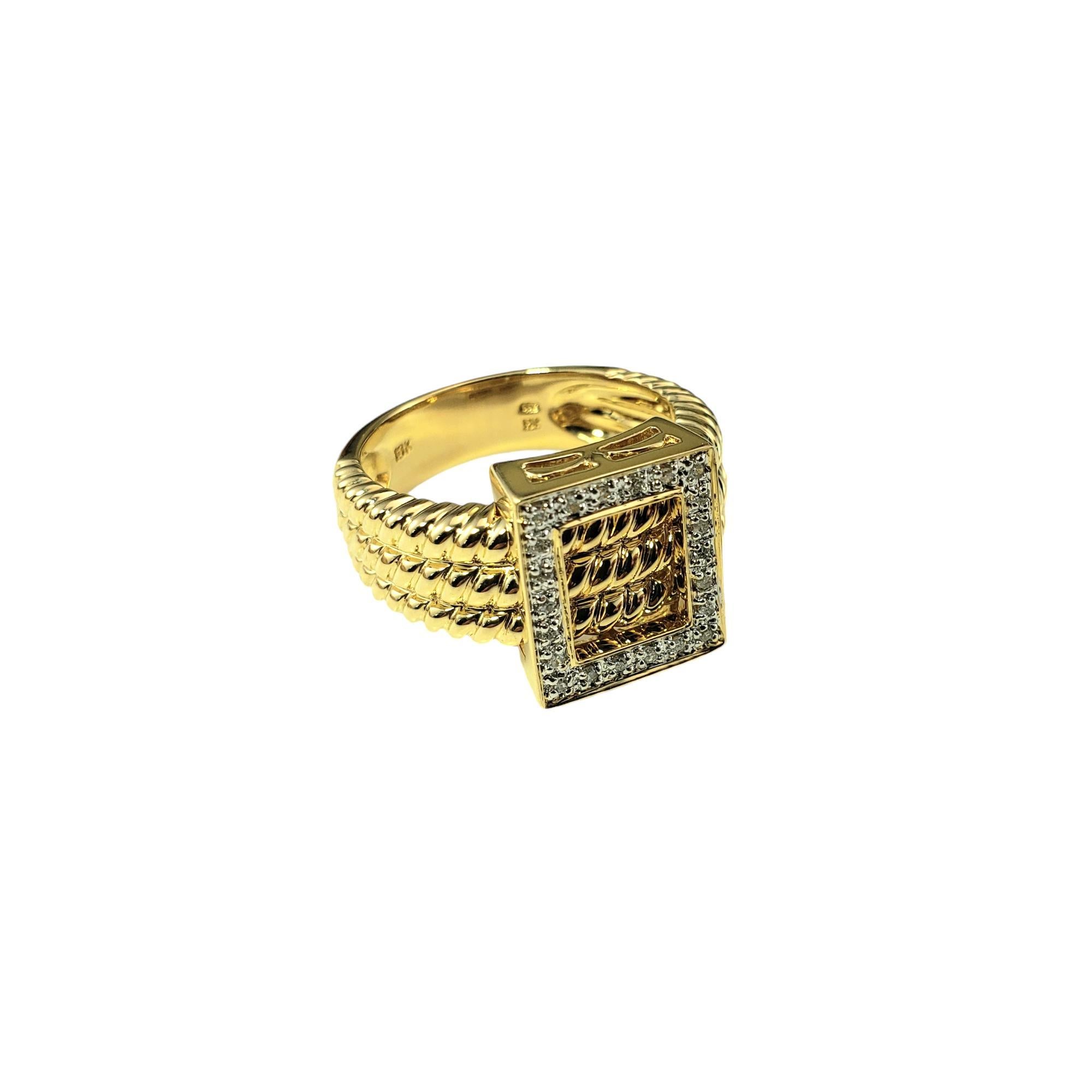 Contemporary 18 Karat Yellow and White Gold Diamond Buckle Ring Size 9 #18810 For Sale