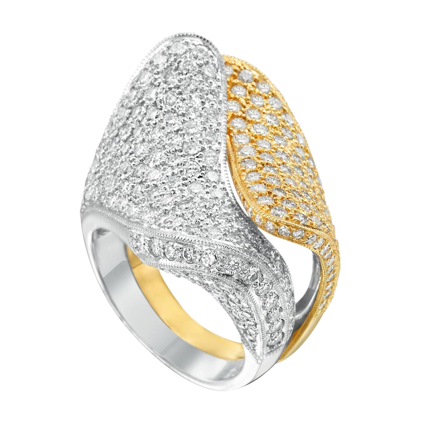 18 Karat Yellow and White Gold Diamond Bypass Ring